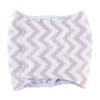 A white and gray chevron patterned washable belly band for a male dog.
