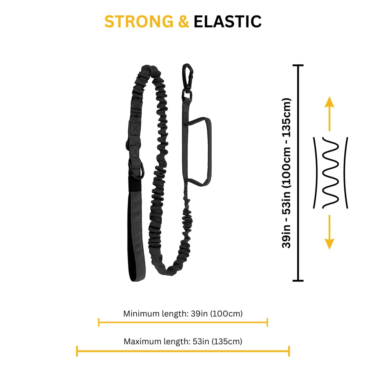 Black strong and elastic dog harness and leash set with adjustable length options