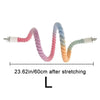 Colorful bird rope perch stand with a purple and blue striped rope, measuring 23.62 inches long after stretching.