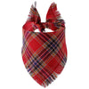 A red and black plaid bandana with a fringed tie.