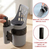 A gray cat litter scoop with a hollow-out large shovel face and a complimentary roll of garbage bags.