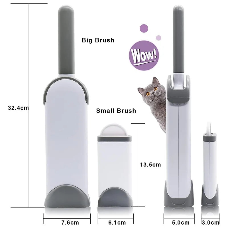 A set of reusable lint remover brushes, including a big brush and a small brush, shown with dimensions.