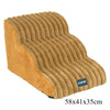 A rectangular pet safety climbing stair for dogs covered in brown suede-like material.
