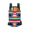 Adjustable cat and dog carrier backpack with colorful striped fabric and black straps