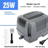 A gray oxygen pump labeled 25W with a lap-50 model, showing accessories like a shunt and a two-pin plug.