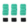 Trois tapis en silicone verts et trois tampons de nettoyage noirs pour une fontaine à eau automatique pour chat.