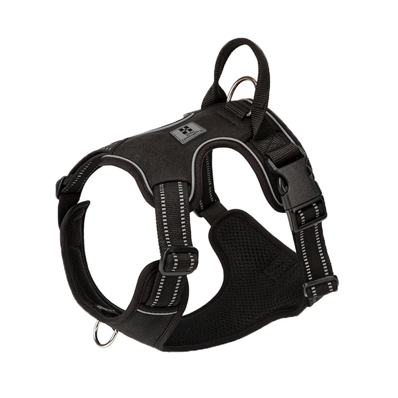 Black reflective no-pull dog harness with quick-release buckles