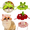 Handgefertigte gewebte grüne und rosa Katzenkopfhaube mit einer Katze