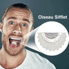 A man shows his mouth open to demonstrate the Oiseau Sifflet, a discreet mouth bird whistle.