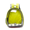 Helles limettengrünes, transparentes tragbares Hundetransport-Rucksack mit schwarzem Zier und gelben Riemen.