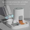 A white 2-in-1 automatic pet feeder and water dispenser with a glass cup and dry food compartment.