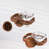A brown hanging bird feeder box with a transparent glass bowl and detachable design.
