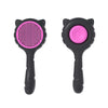 A black pet deshedding brush for cats and dogs with a pink bristled head.