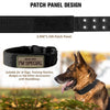 Black tactical nylon dog collar with a metal buckle shown next to a German Shepherd.