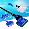 A set of five blue and black aquarium cleaning tools including a brush, scraper, and sponge for cleaning fish tanks.