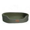 A rectangular, olive green washable waterproof dog bed mat with a padded interior.