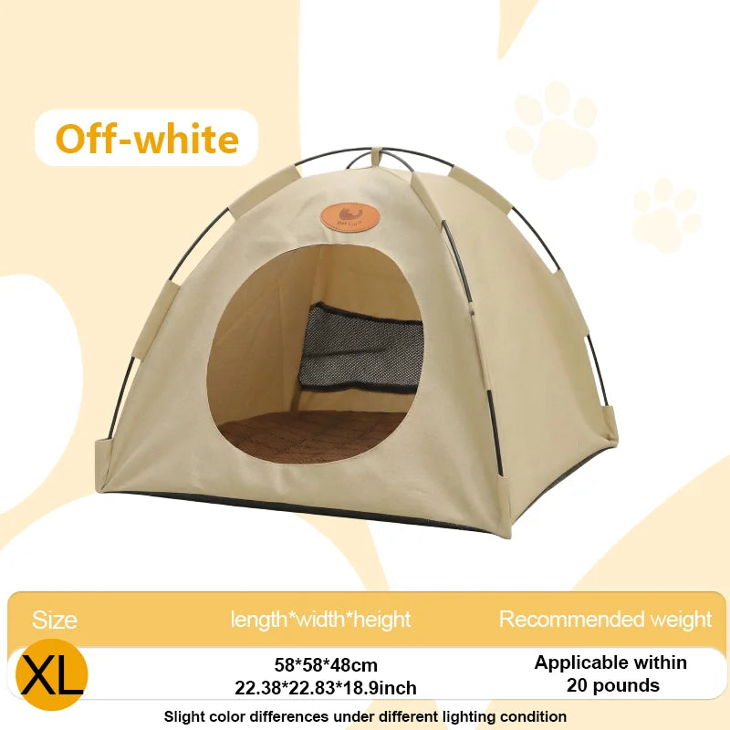 Tente-lit respirante pour animaux, couleur blanc cassé, taille XL, intérieur foncé et sol marron