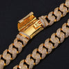 Rose gold plated curved flip buckle Cuban link necklace with pave diamonds