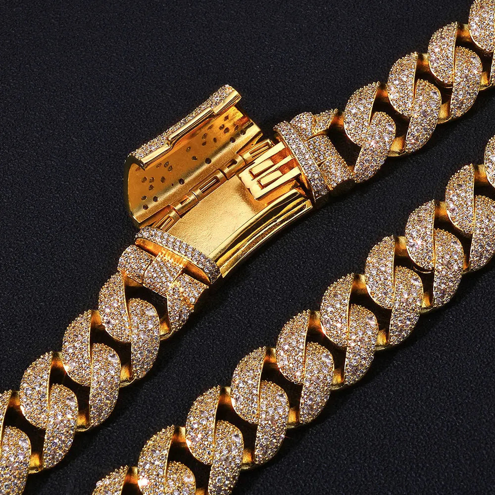 Rose gold plated curved flip buckle Cuban link necklace with pave diamonds