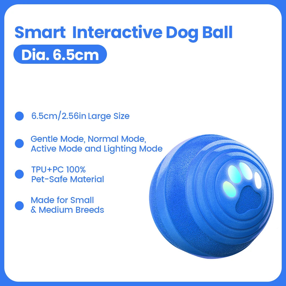 Helle blaue, interaktive Hundeball mit leuchtenden Pfotenabdrücken, für kleine und mittlere Rassen.