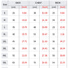 Size chart for a sleeveless vest pet clothing with measurements in centimeters and inches.
