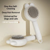 A white one-key self-cleaning pet brush for dogs and cats with a deep hair removal design.