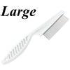A white multi-functional pet grooming comb and scratcher set shown from the side.