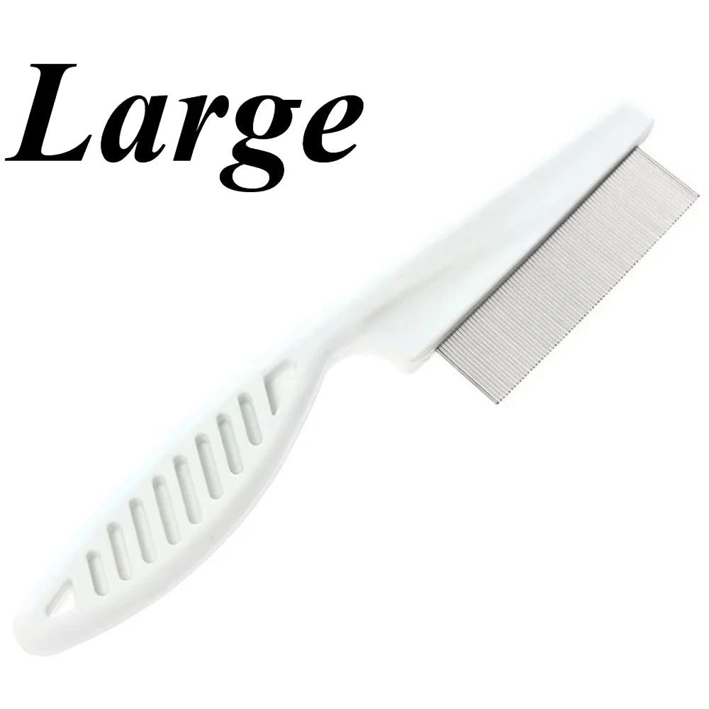 A white multi-functional pet grooming comb and scratcher set shown from the side.