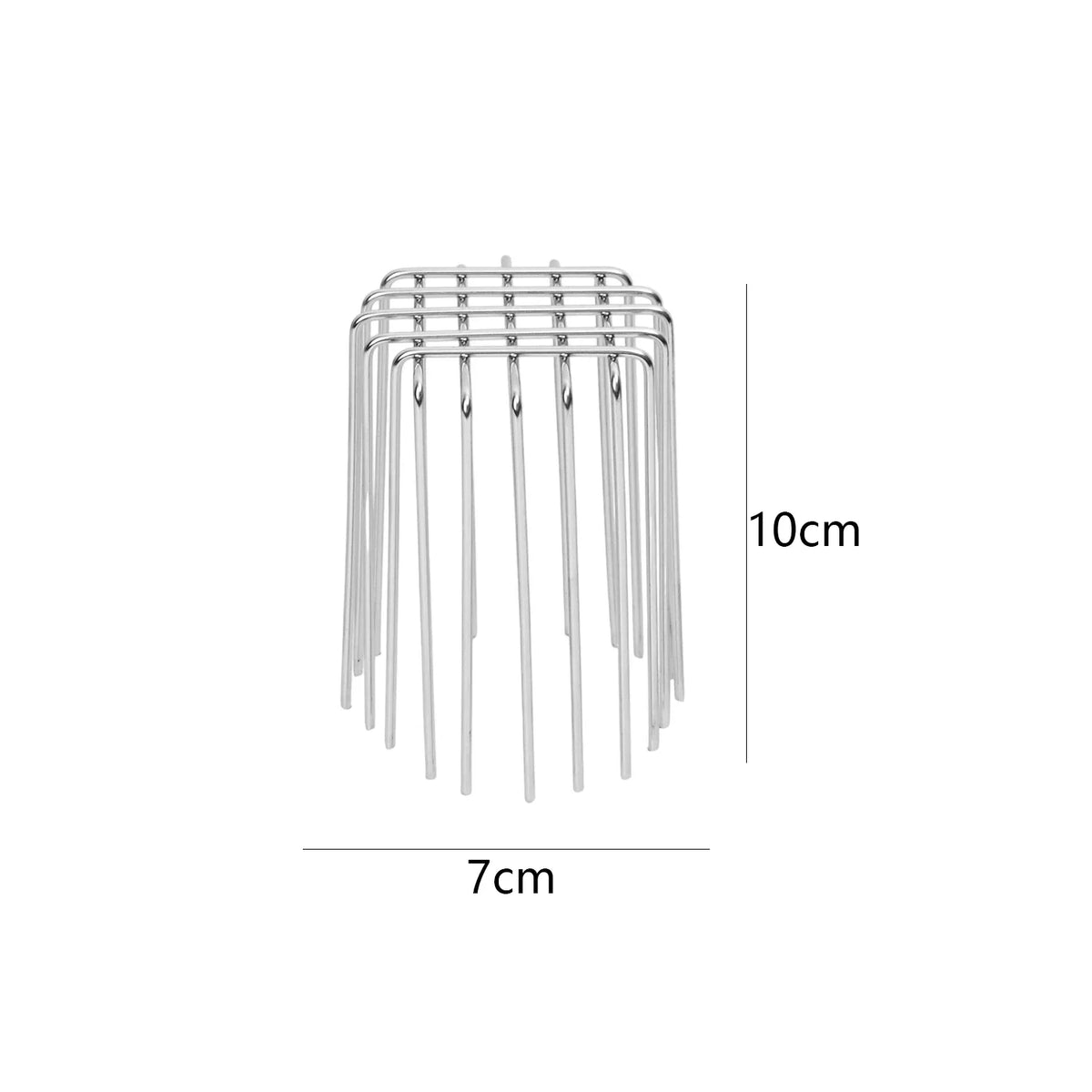 Tapa de rejilla para desagüe de techo de acero inoxidable con múltiples varillas verticales y una altura de 10 cm.