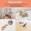 A self-adhesive cat scratching mat is shown in various shapes and sizes used for furniture protection and cat/dog steps.