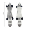 A pair of gray and white plush dog toys with black accents shown against a white background.