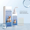 Flasche mit starkem Anti-Juckreiz-Ohrenspül für Hunde und Katzen mit Pumpspender und Ohrenreinigern.