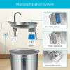 A multiple filtration system for a cat water fountain showing blue filter sponge, filter element, and pump pre-filter sponge 