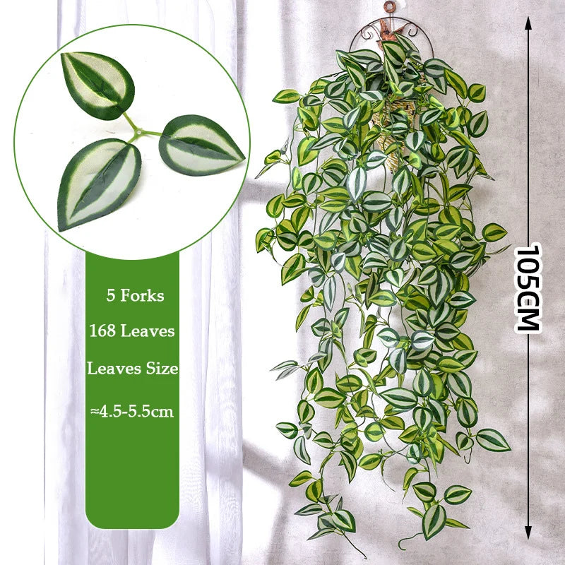 Artificial green ivy wall hanging vine featuring 5 forks and 168 leaves