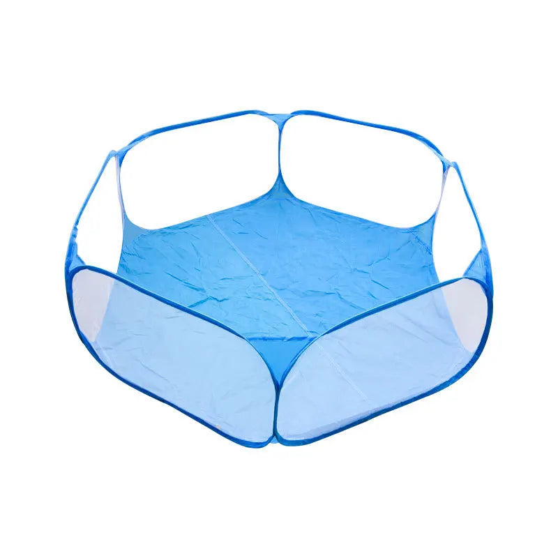 A light blue foldable transparent pet playpen designed for small animals.