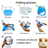 Step-by-step guide showing the folding process of a portable pet playpen for small animals