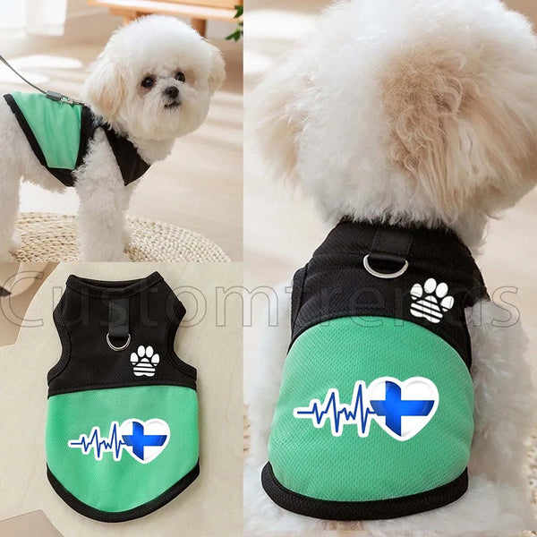 A black and green breathable mesh pet vest harness for a dog, shown on a white background.