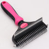 A pink and black deshedding brush for dogs and cats with a wide comb attachment.