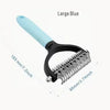 Large blue stainless steel pet grooming comb with a black handle and teeth