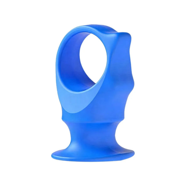 A bright blue silicone pet toothbrush designed for dogs and cats.