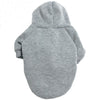 A gray hoodie for dogs with a hood and long sleeves.