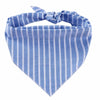 Blue and white striped cotton dog bandana with an adjustable knot