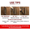A set of manual lint remover brushes shown with usage tips for different fabric types.