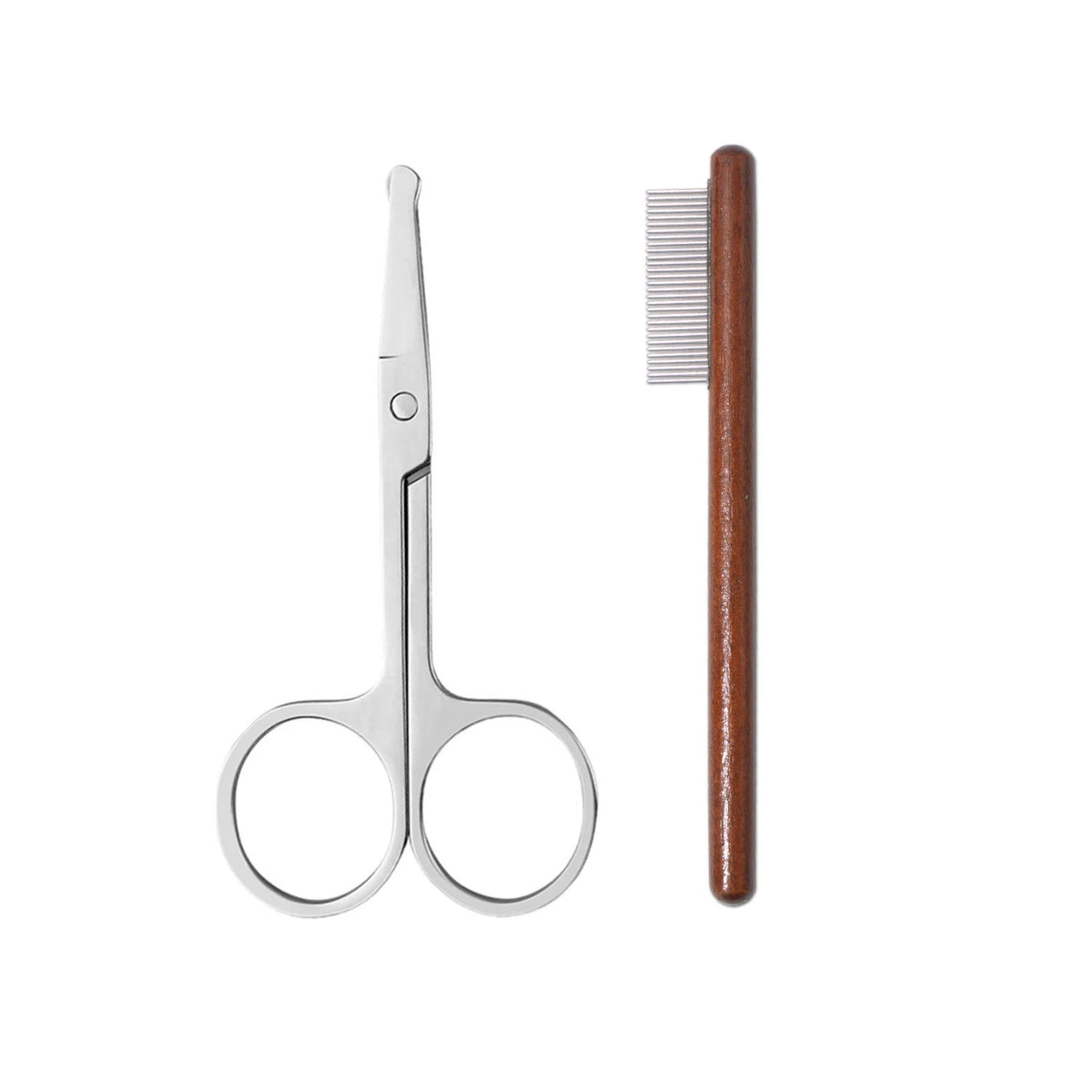 Ein Paar Edelstahl-Friseurschere und eine Holzhaarspange Set.