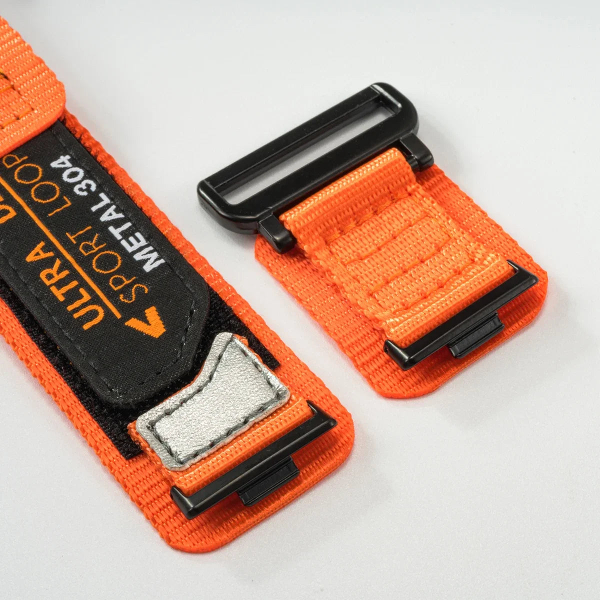 Orange nylon sport loop band with a black buckle for a Huawei watch.