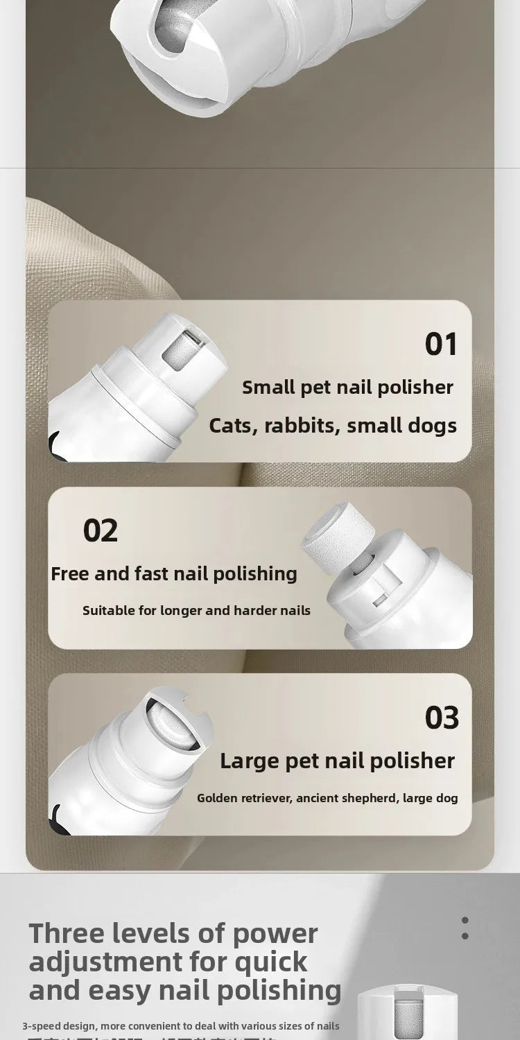 Three levels of power adjustment for quick and easy nail polishing with a set of pet nail polishers