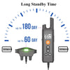 A black electric dog training collar with a remote control and battery indicator showing long standby time.