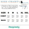 Tabla de tallas para disfraz de traje completo para perro, mostrando medidas de pecho y espalda en varias tallas.