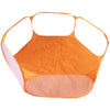 An orange portable pet playpen for small animals with a rounded, flexible design.