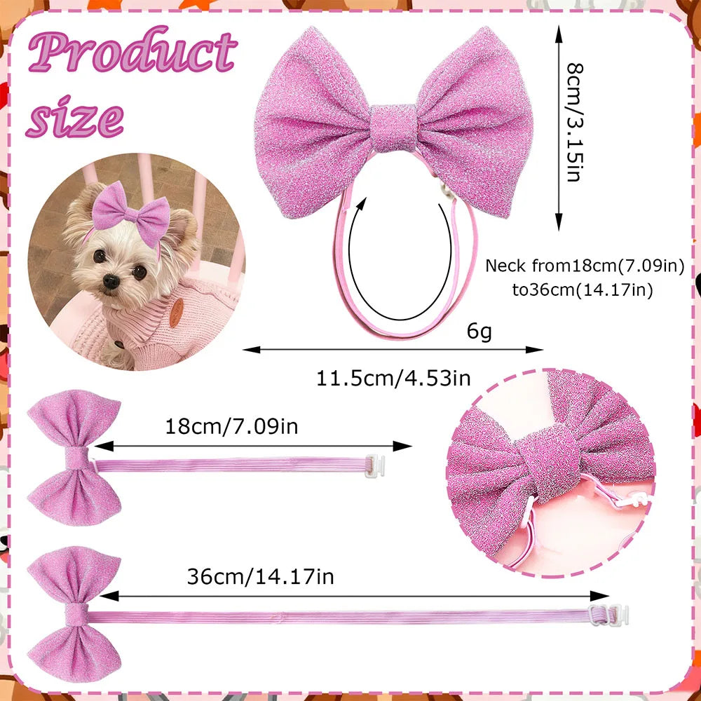 A set of pink handmade dog hair bows and ribbons for pets